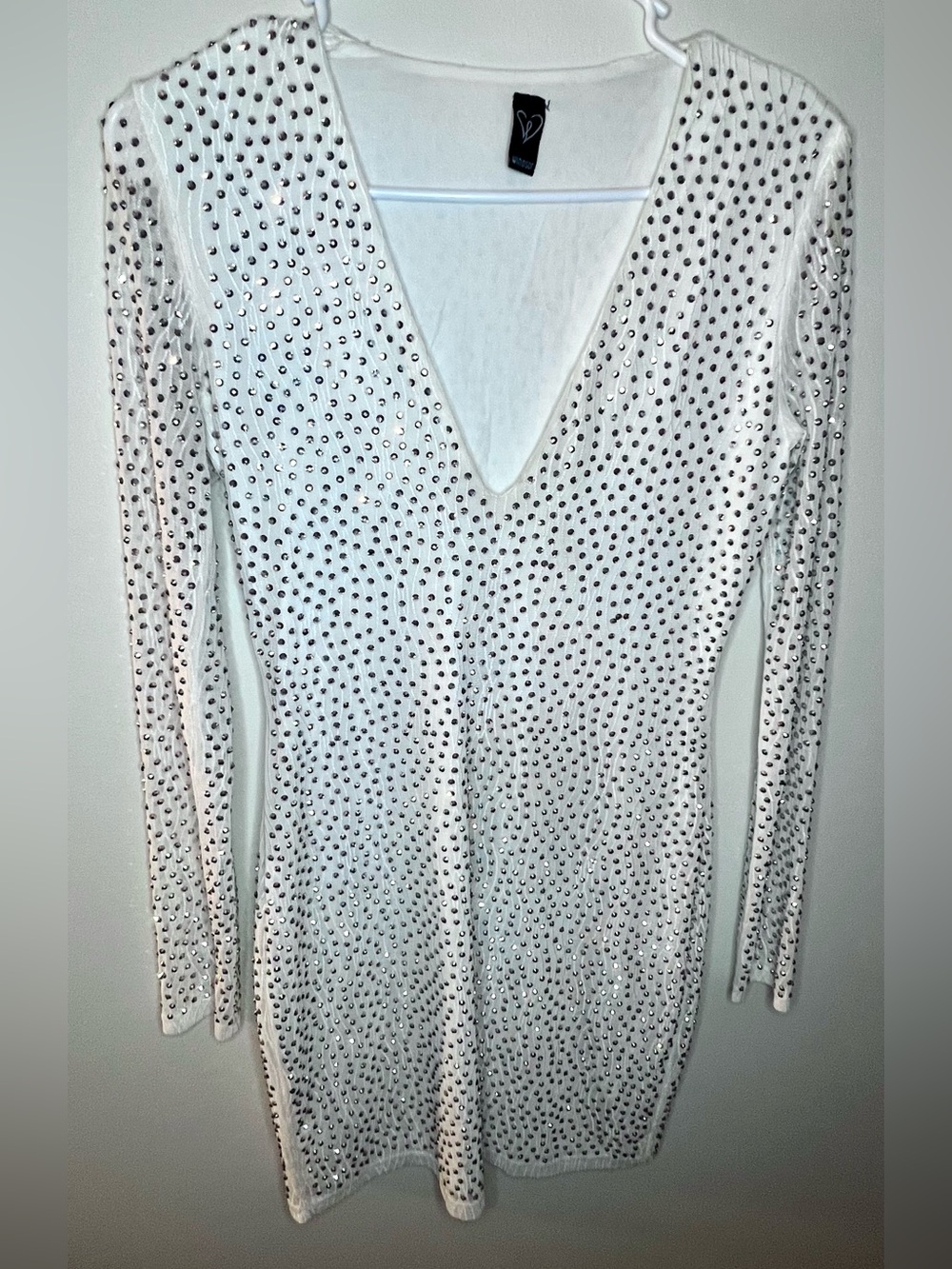 Windsor White Sparkly Rhinestone Bodycon Party Mini Dress Medium